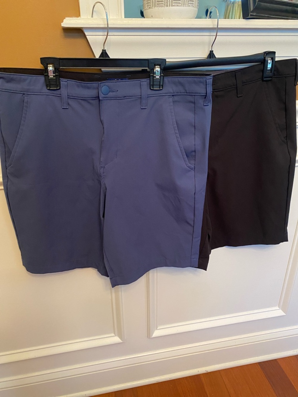 (2) George Flat-Front Men's Shorts in Blue and Black LIKE NEW Sz 34 Waist
